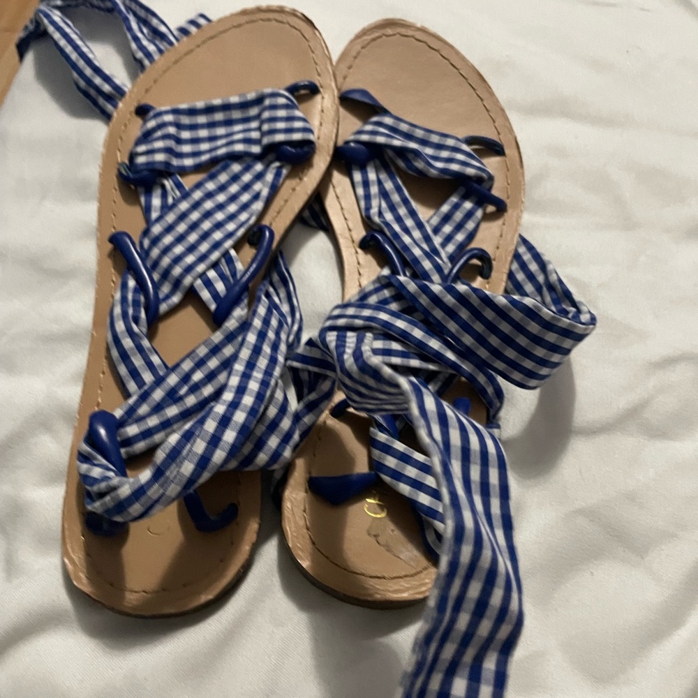 10 for$10 Chase + Chloe Blue Checkered Lace-Up Sandals